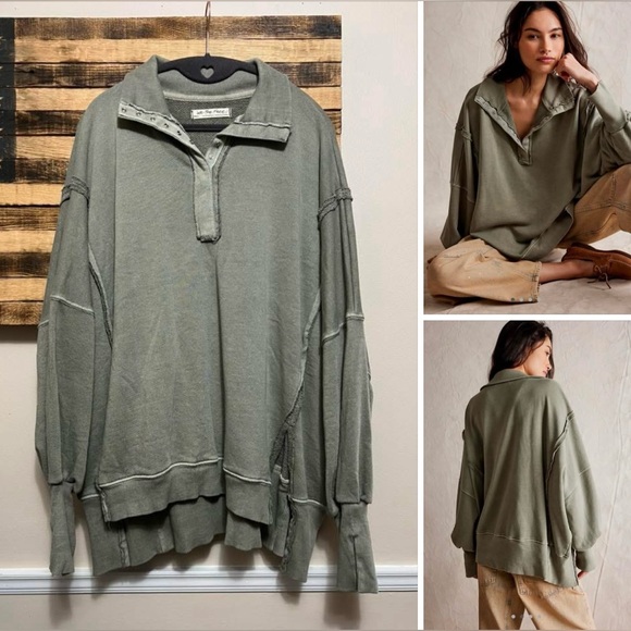 Free People Tops - Free People Olive Green Sweatshirt